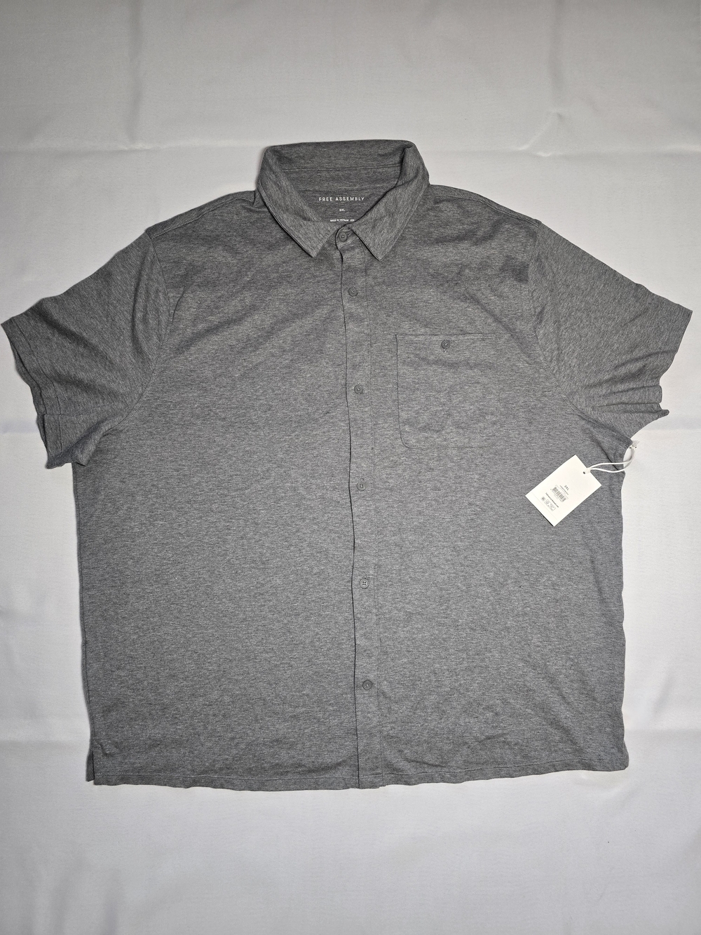 Free Assembly Luxe Button Polo Shirt Heather Gray Men's Short Sleeve Pocket